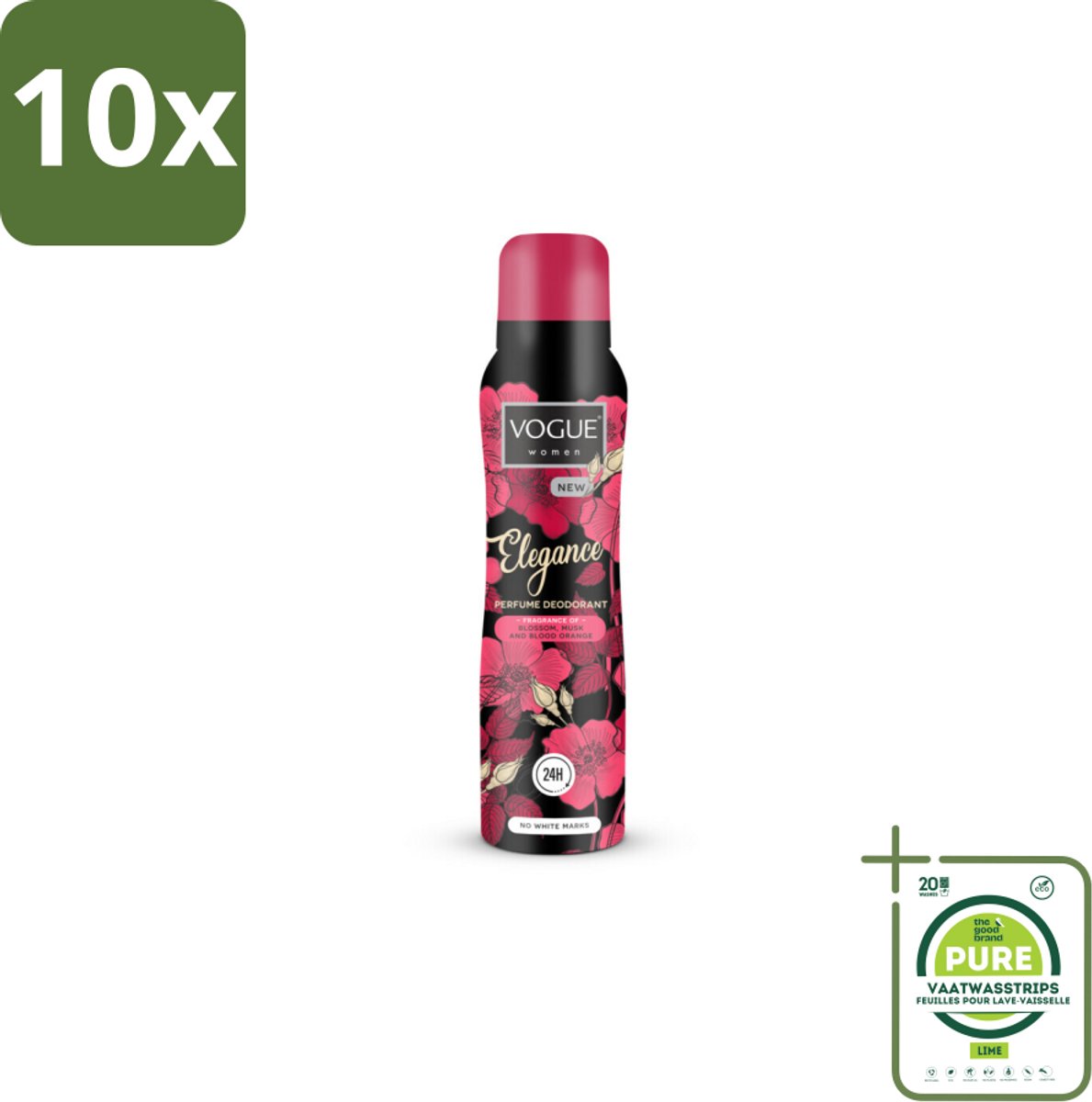 10 x Vogue Elegance Parfum Deodorant 150 ml - Grootverpakking - Deodorant - Parfum Deodorant - 24 Uur Bescherming - Zweetbescherming - Geur