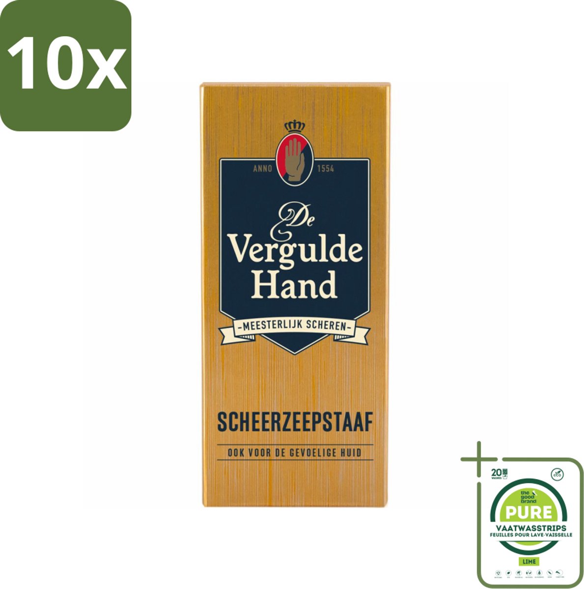 10 x Vergulde Hand Scheerzeepstaaf 75 gr - Grootverpakking - Scheerzeepstaaf - Scheerbeleving - Gladder Scheerresultaat - Baardharen Rechtop Staan - Authentieke Scheerbeleving