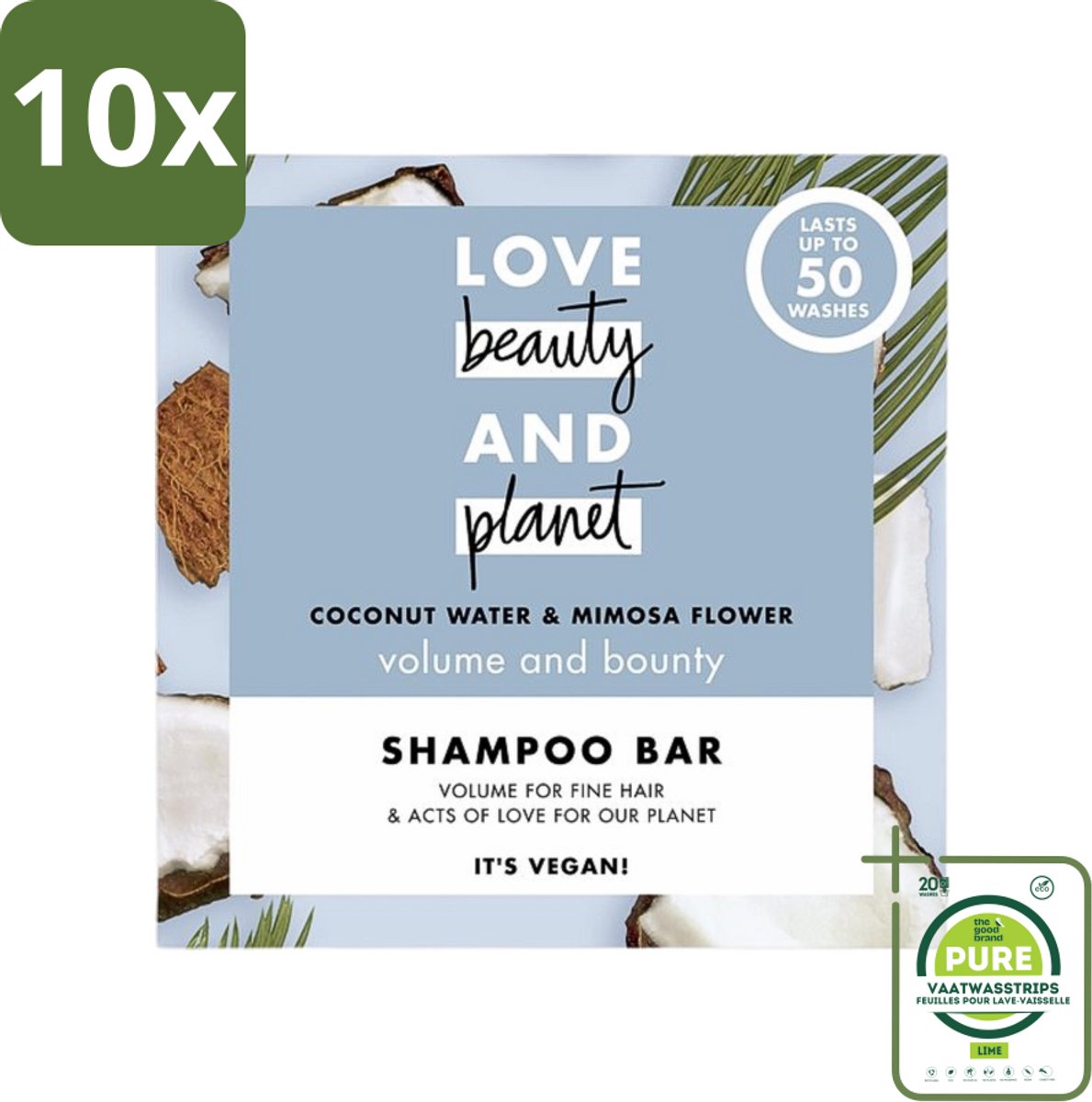 10 x Love Beauty and Planet - Shampoo Bar - Coconut Water & Mimosa Flower - Hydratatie & Volume - 90 g - Grootverpakking - Shampoo Bar - Kokoswater - Mimosa - Volume - Hydratatie