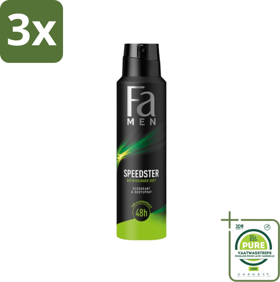 3 x Fa - Deodorant Spray - Speedster - Frisse Geur & Langdurige Bescherming - 48 uur Bescherming - 150 ml - Grootverpakking - Deodorant Spray - 48 Uur Bescherming - Frisse Geur - Geurveroorzakende Bacteriën - Dermatologisch Getest