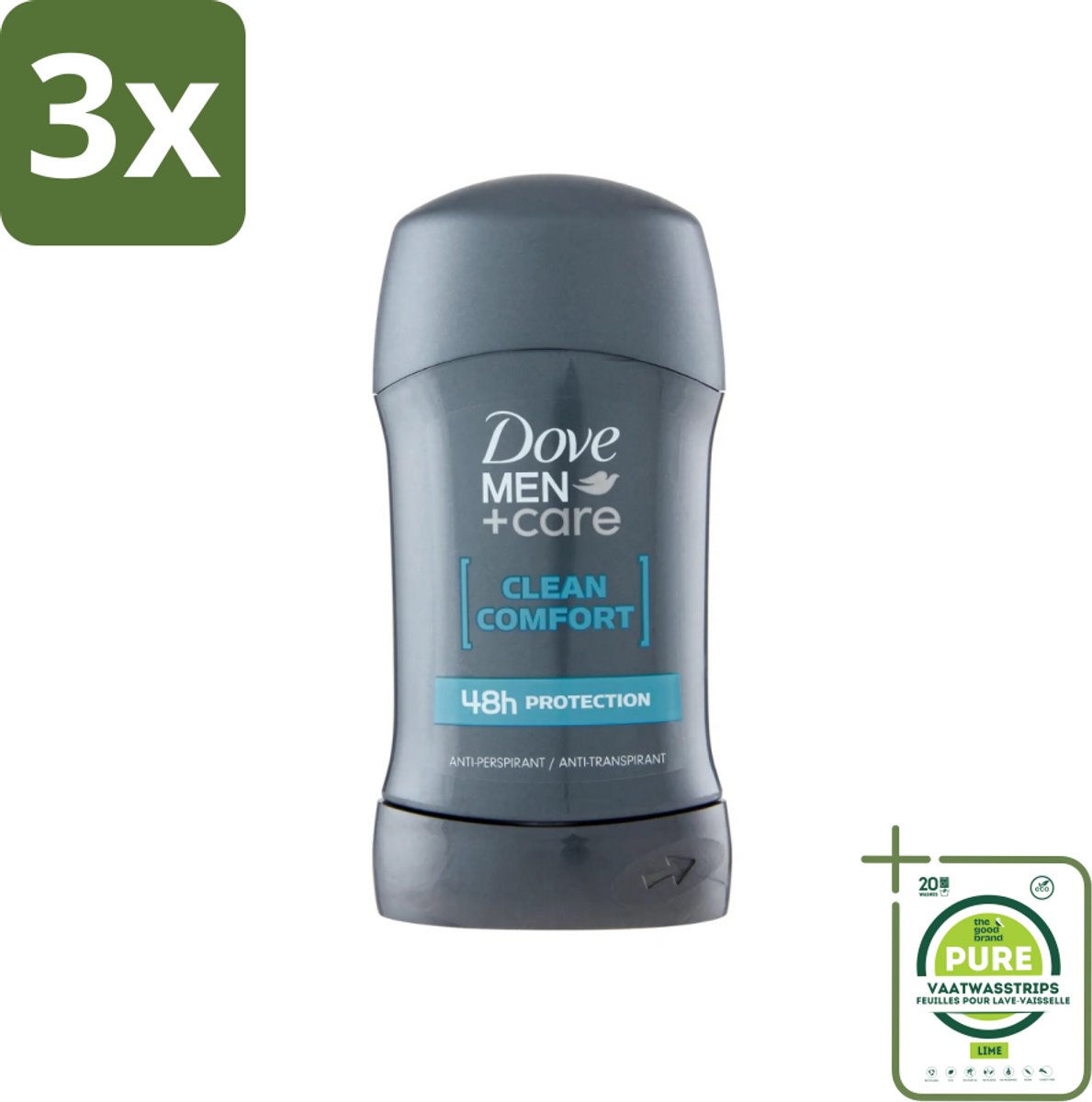 3 x Dove - Deodorant - Stick Clean Comfort - Zachte bescherming - 50 ml - Grootverpakking - Deodorant Stick - Zweetbestendig - Huidcomfort - 48 Uur Bescherming - Alcoholvrij