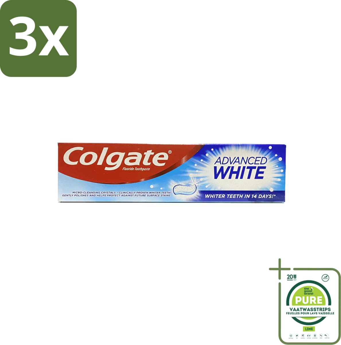3 x Colgate - Advanced White - Tandpasta - 100ml - Grootverpakking - Tandpasta - Witte Tanden - Vlekverwijdering - Tandbederf - Gaatjes