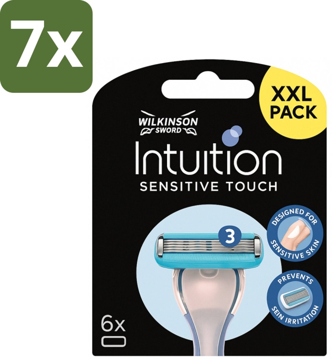7 x Wilkinson - Navulmesjes Intuition Sensitive Touch - Met Verzorgende Gel - 6 scheermesjes - Scheermesjes - Gevoelige Huid - Verzorgende Gel - Aloe Vera - Vitamine E