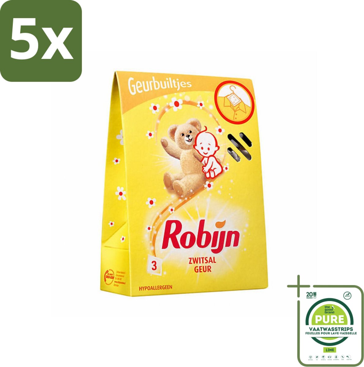 5 x Robijn Geurbuiltjes Zwitsal 3 stuks per verpakking - Grootverpakking - Zwitsal Geur - Babygeur - Geurbuiltjes - Kastgeur - Ladegeur