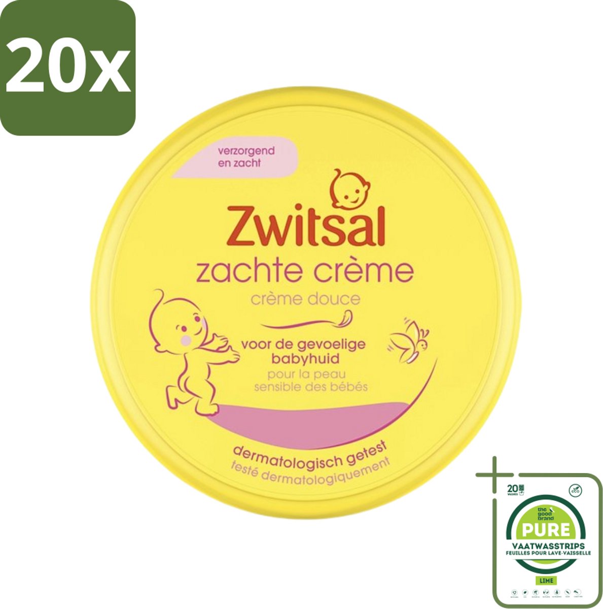 20 x Zwitsal - Zachte Crème - Babyverzorging - Huidvriendelijke pH - Hydraterend - 200 ml - Grootverpakking - Babyhuid Verzorging - Zwitsal Crème - Hydraterende Crème - Vitamine E - Huidvriendelijk