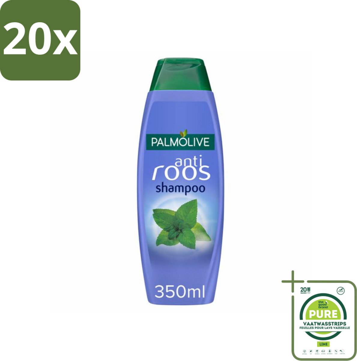 20 x Palmolive Shampoo Anti-Roos 350 ml - Grootverpakking - Anti-roos Shampoo - Wilde Munt Shampoo - Roosvoorkomend Shampoo - Gezonde Hoofdhuid - Verfrissend Haar