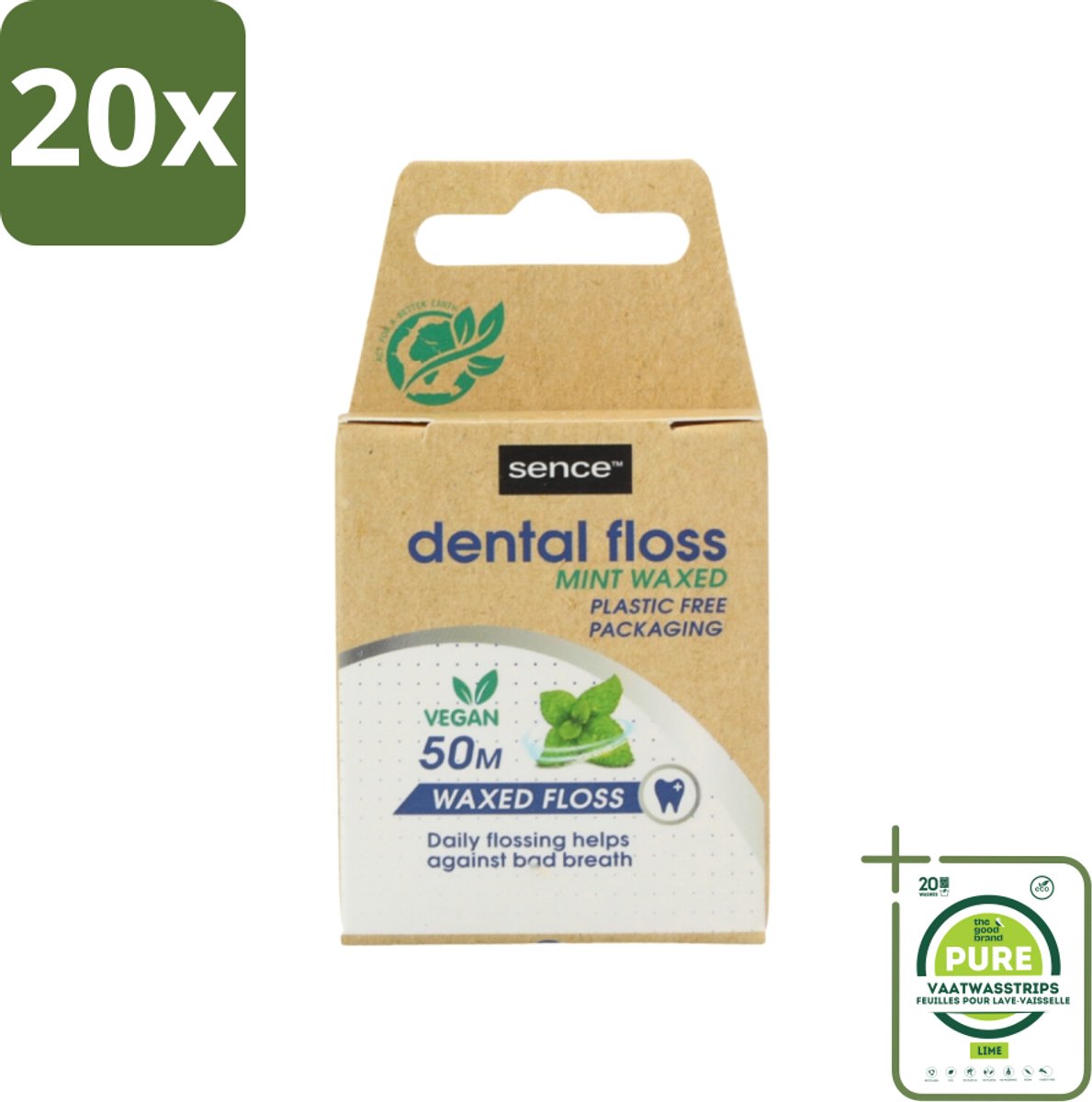 20 x Sence - Fresh Mint - Flosdraad - Verfrissend - 50 meter - Grootverpakking - Flosdraad - Mondhygiëne - Tanden Reinigen - Tandplak Verwijderen - Frisse Mond