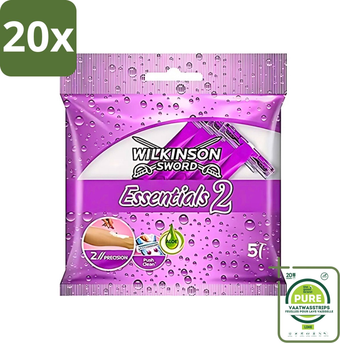 20 x Wilkinson - Wegwerpscheermesjes Essentials 2 - Voor Dames - Antislip Greep - 5 scheermesjes - Grootverpakking - Wegwerpscheermesjes Dames - Scheermesjes Voor Dames - Antislip Handgreep - Wegwerpscheermesjes - Scheermesjes Voor Vrouwen
