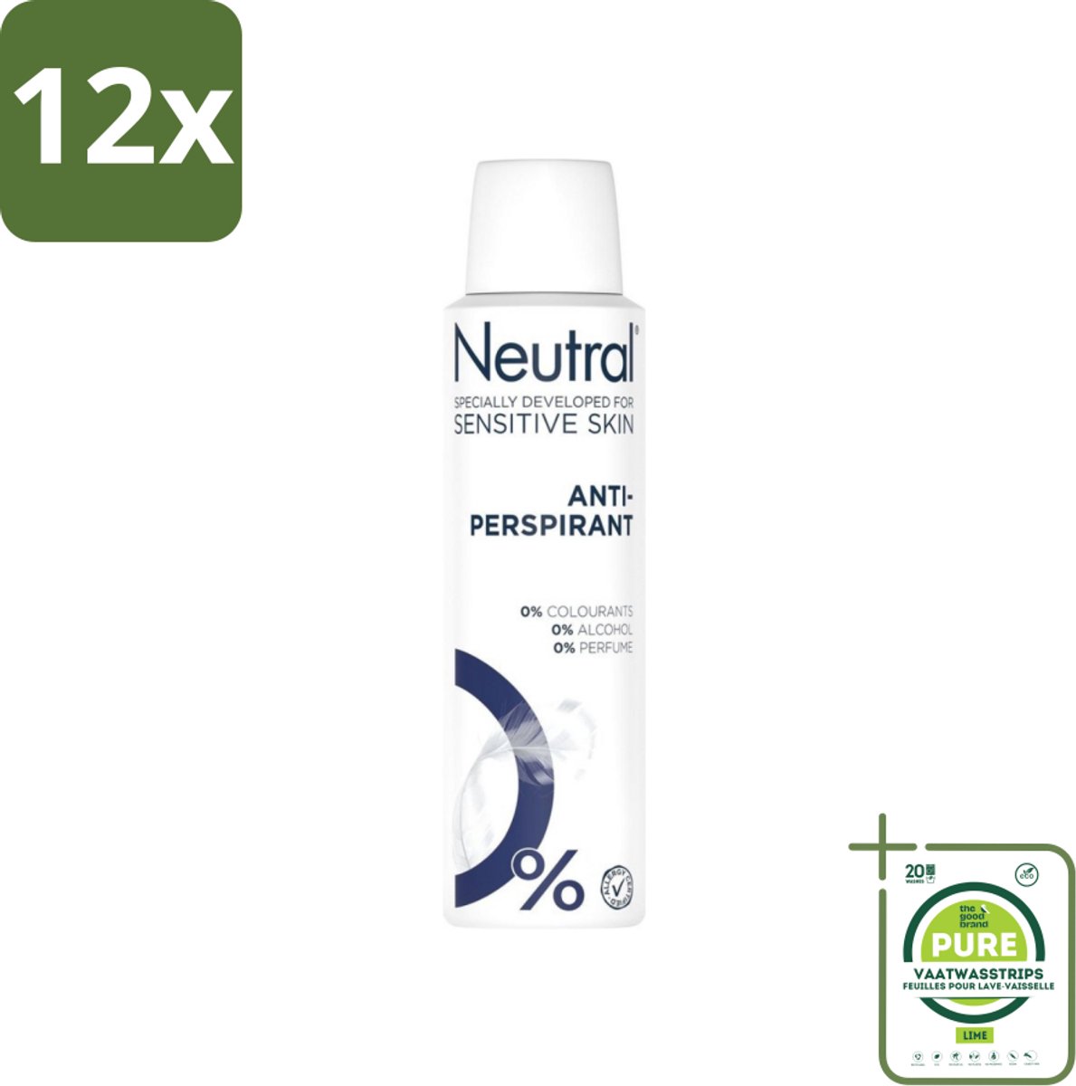 Neutral - Deodorant Spray - Anti-perspirant - Gevoelige Huid - 0% Kleurstof, Parfum & Alcohol - 150 ml - Voordeelverpakking - 12 stuks - Neutral anti-transpirant - 0% parfum