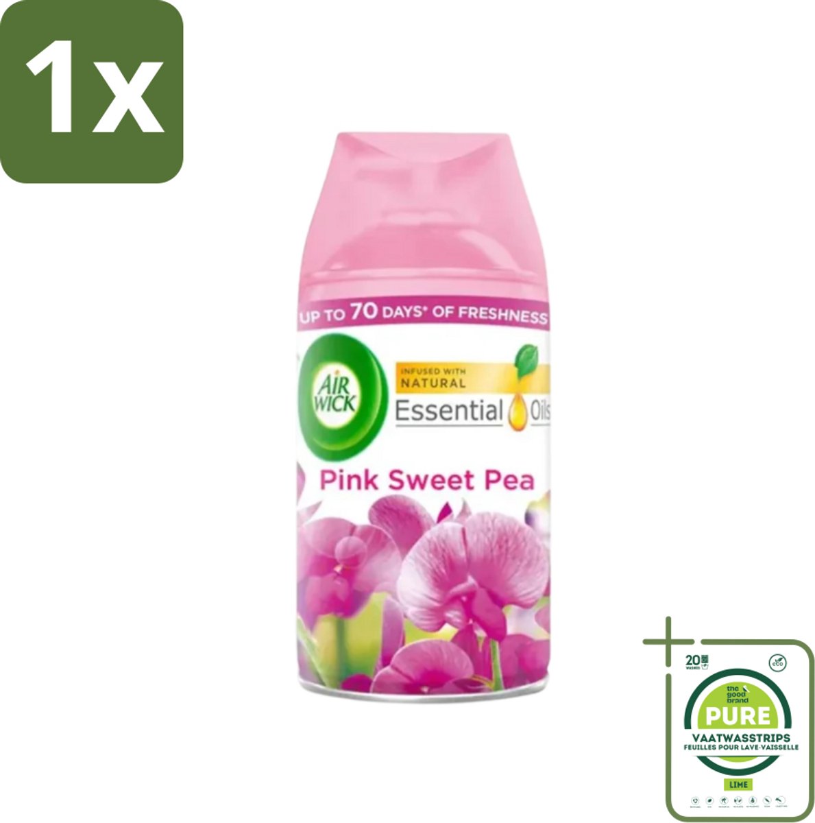 1 x Air Wick - Luchtverfrisser Navulling - Essentiële Oliën - Pink Sweet Pea - Automatische Spray - 250 ml - Air Wick Freshmatic Max - Pink Sweet Pea - Geur - Essentiële Oliën - Geurverspreiding