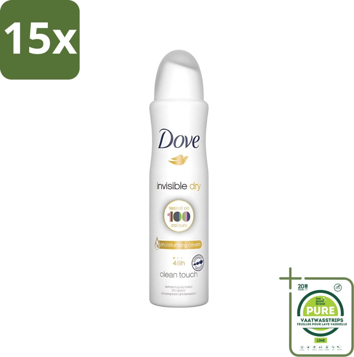 15 x Dove - Deodorant - Invisible Dry - Onzichtbare bescherming - 250 ml - Grootverpakking - Deodorant Spray - Onzichtbare Deodorant - Vlekkenvrij - Zweet En Geur - Huidbescherming