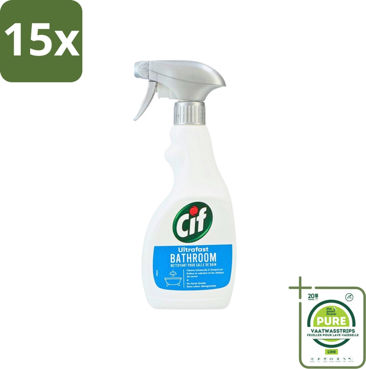 15 x Cif - Badkamer Spray - Cream - Supersnel - 500ml - Grootverpakking - Badkamer Reinigen - Kalkaanslag Verwijderen - Zeepresten Verwijderen - Badkamer Schoonmaken - Badkamer Spray