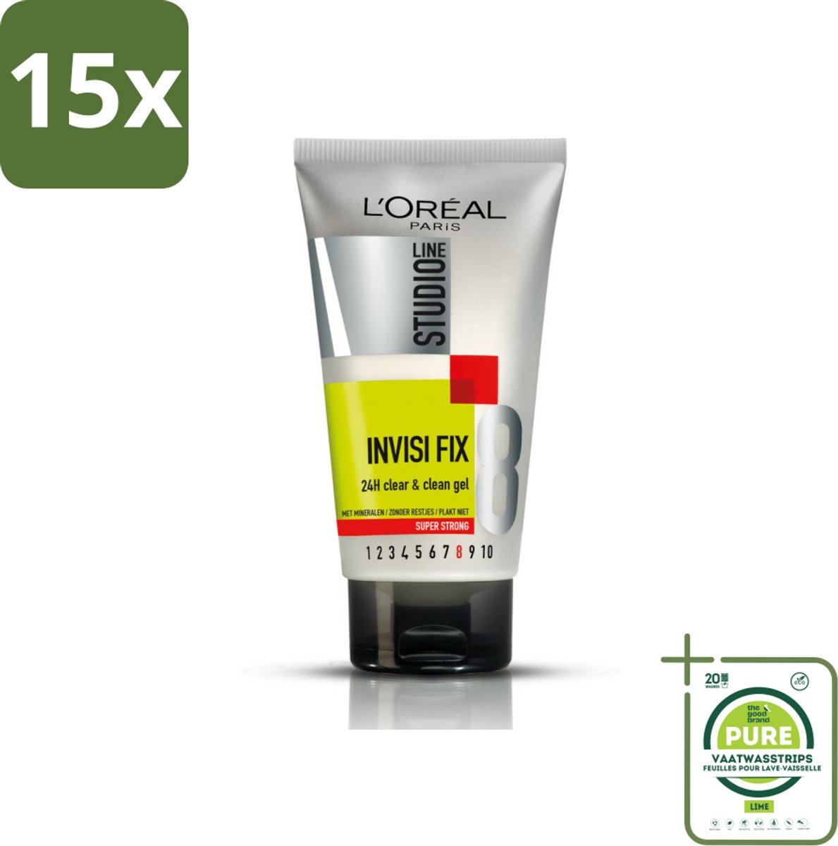 15 x L'Oréal Studio Line Invisi Fix 24H Clear & Clean Gel Super Strong 150 ml - Grootverpakking - Invisi Fix 24h - Super Sterke Fixatie - Gel - Haarfixatie - Haarstyling