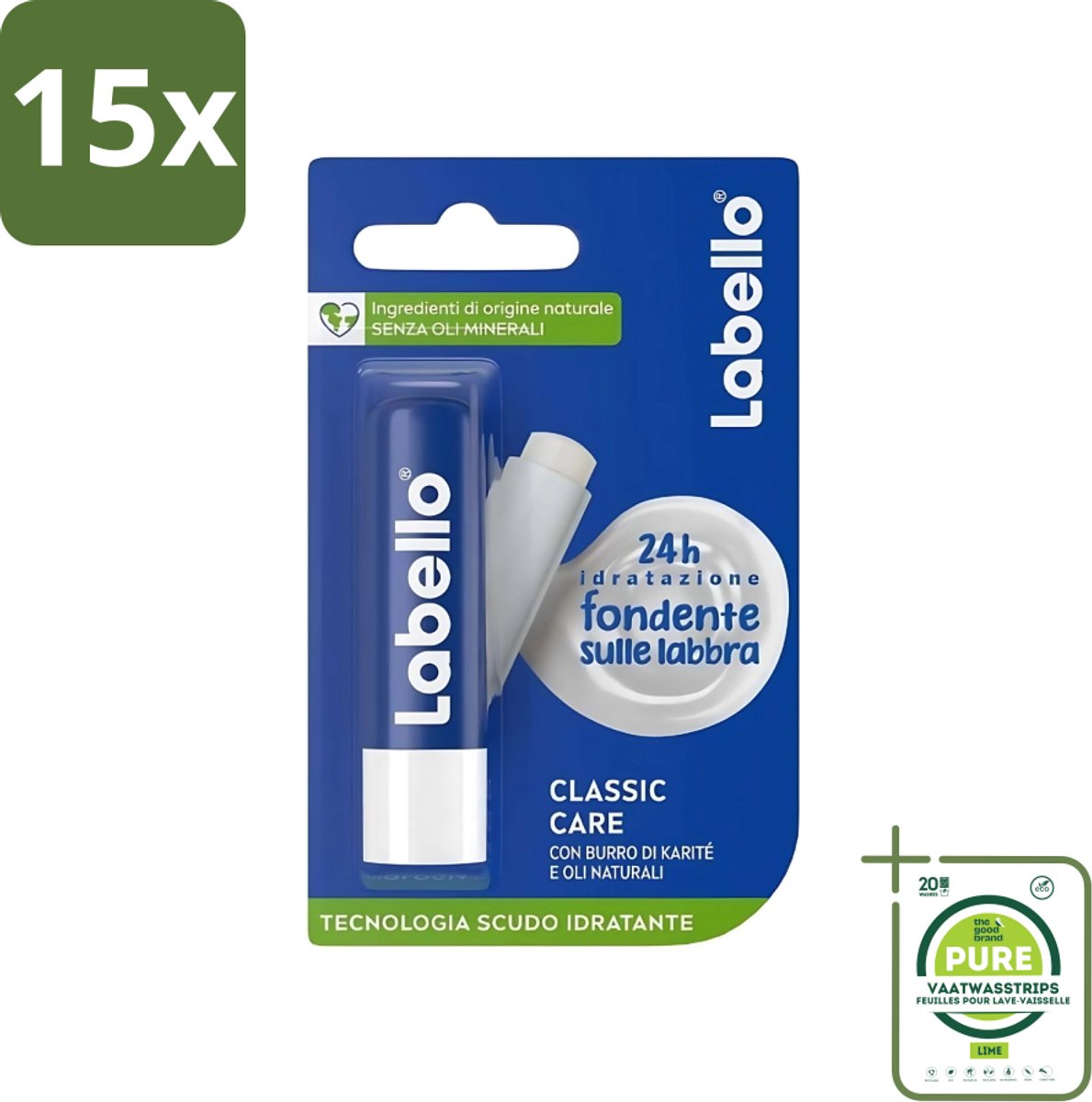 15 x Labello - Classic Care - Lippenbalsem - Voedend & Beschermend - 5.5 ml - Grootverpakking - Lippenbalsem - Lippenverzorging - Hydratatie - Uitdroging - Droge Lippen