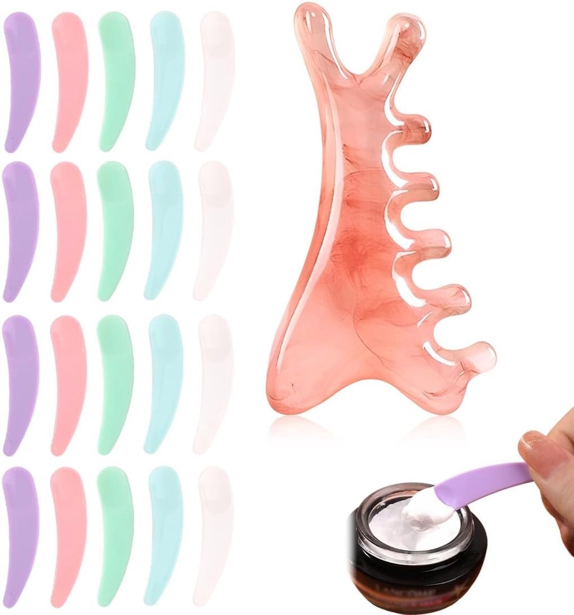 20 Stuks Cosmetische Spatels voor Gezichtsmassage - Multi-Functionele Plastic Spatels voor Reiniging, Maskers en Crèmes in Diverse Kleuren zoals Roze, Wit, Paars, Groen en Blauw