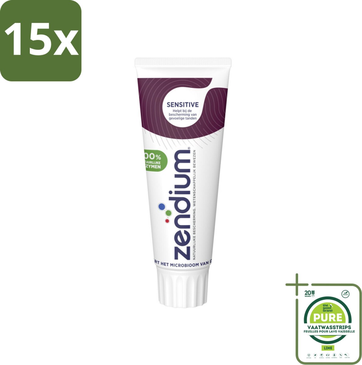 15 x Zendium Tandpasta Sensitive 75 ml - Grootverpakking - Gevoelige Tanden - Natuurlijke Enzymen - Mondgezondheid - Fluoride - SLS-vrije Tandpasta