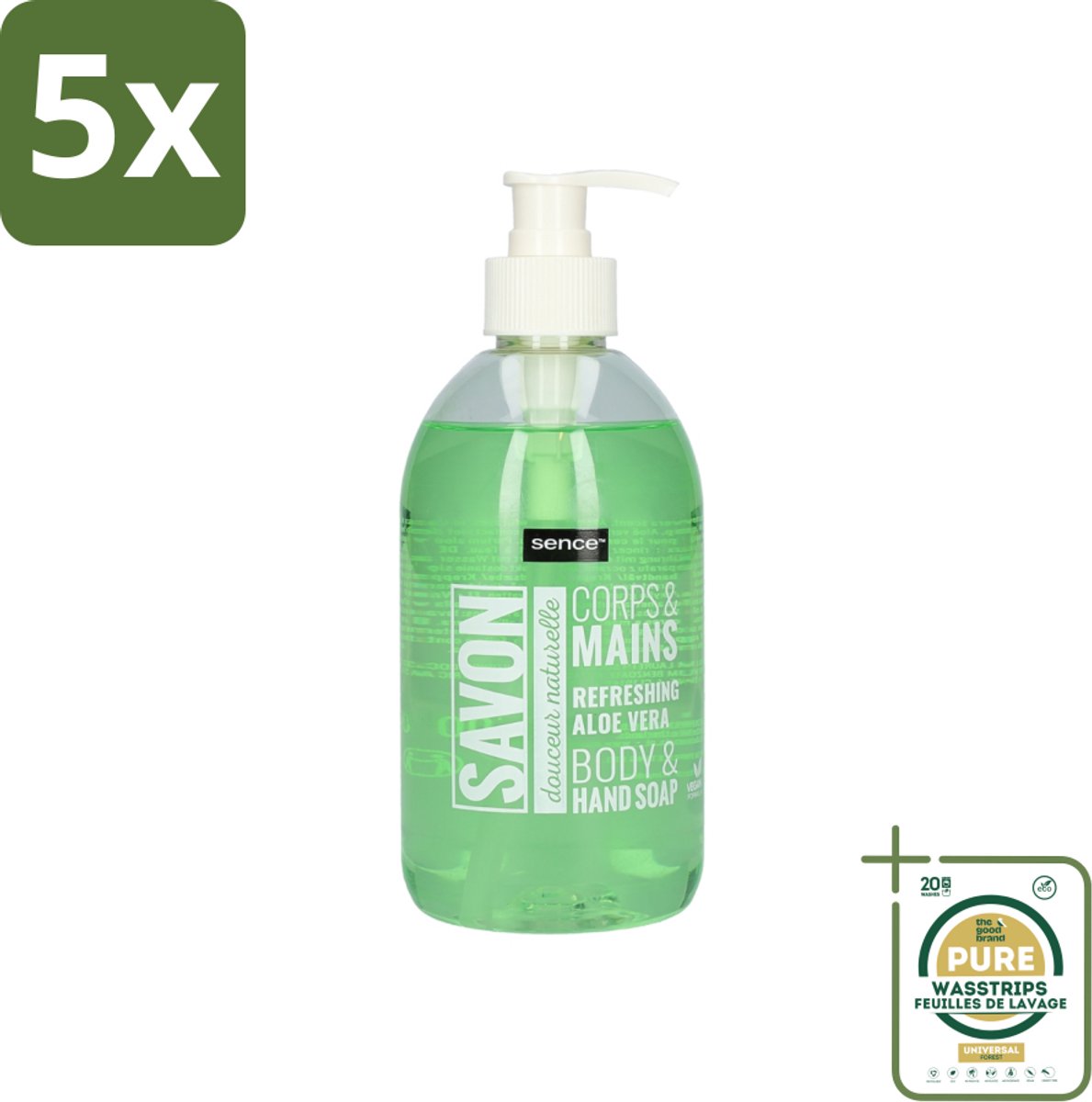 5 x Sence - Refreshing Aloe Vera - Handzeep - Savon - 500 ml - Grootverpakking - Aloe Vera Handzeep - Handzeep Aloe Vera - Aloe Vera Handverzorging - Vloeibare Handzeep - Aloe Vera Geur
