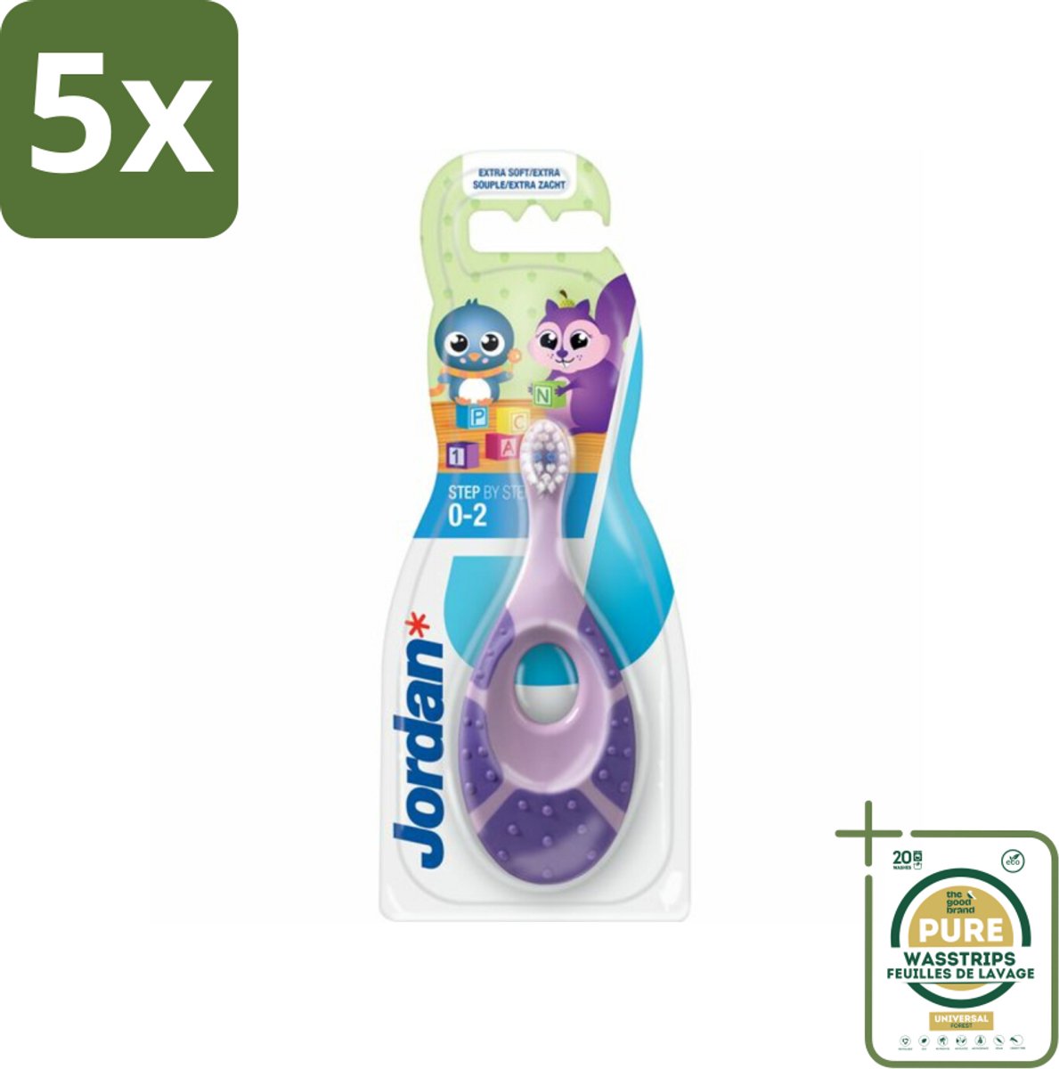 5 x Jordan Tandenborstel Step 1 Baby (0-2 jaar) - Grootverpakking - Baby Tandenborstel - Kindertandenborstel 0-2 Jaar - Tandenborstel Bijtring - Eerste Tandjes - Tandenpoetsen Baby