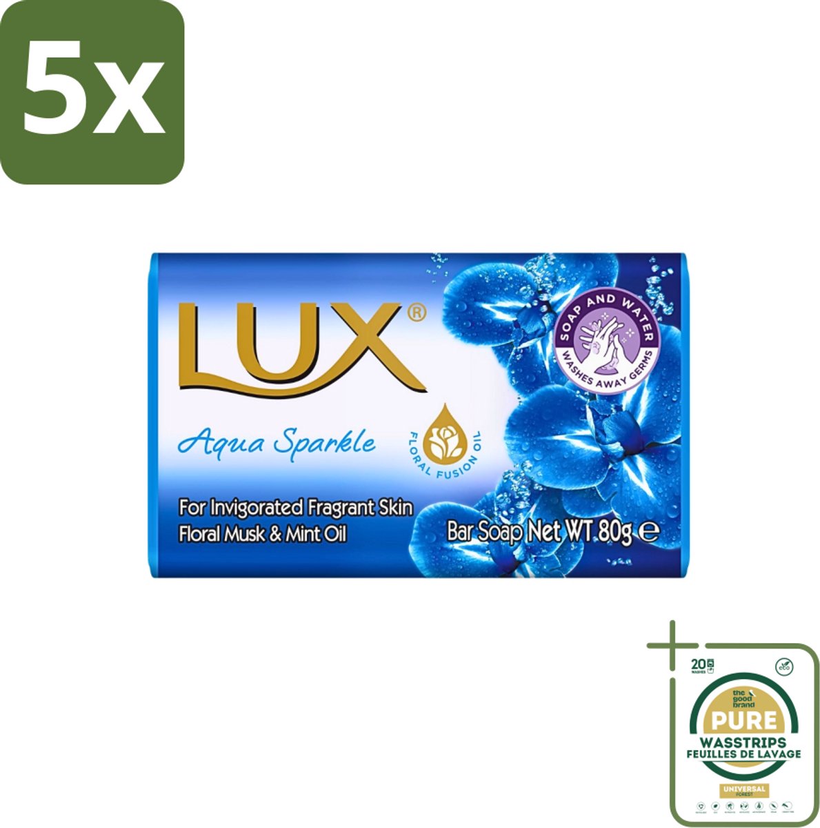 5 x Lux - Zeep - Aqua Sparkle - Hydraterend - Verkwikkende Geur - 80 g - Grootverpakking - Zeep - Hydraterende Zeep - Verkwikkende Geur - Zeep Met Aromatische Oliën - Zeep Met Lotus-extract