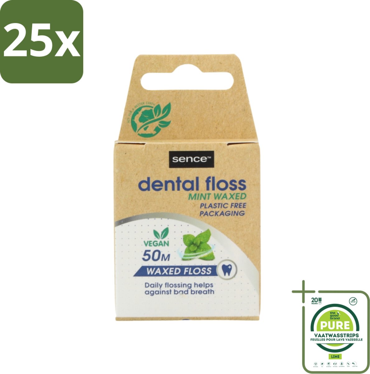 25 x Sence - Fresh Mint - Flosdraad - Verfrissend - 50 meter - Grootverpakking - Flosdraad - Mondhygiëne - Tanden Reinigen - Tandplak Verwijderen - Frisse Mond
