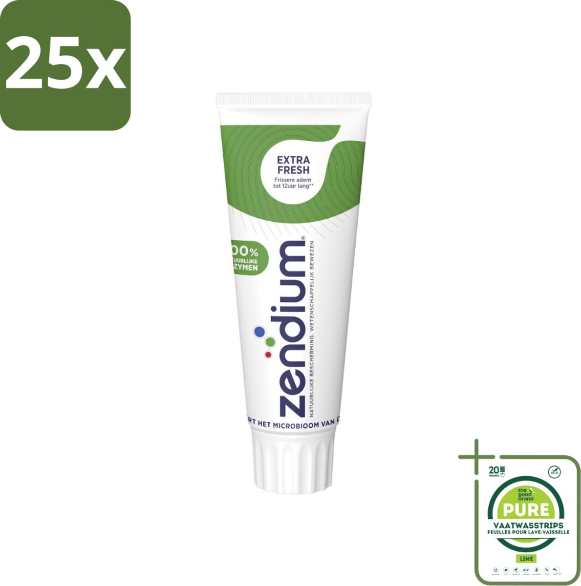 25 x Zendium Tandpasta Extra Fresh 75 ml - Grootverpakking - Tandpasta - Enzymen - Natuurlijke Tandpasta - Mondverzorging - Gaatjes Voorkomen