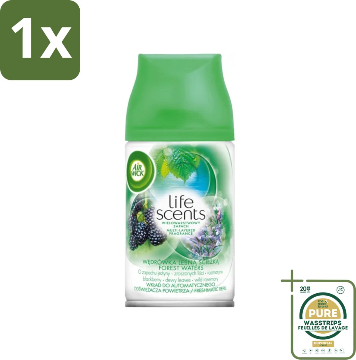 1 x Air Wick - Life Scents - Luchtverfrisser Navulling - Boswateren - Automatische Spray - 250 ml- Boswateren - Natuurlijke Geur - Luchtverfrisser - Geurverspreiding - Automatische Spray