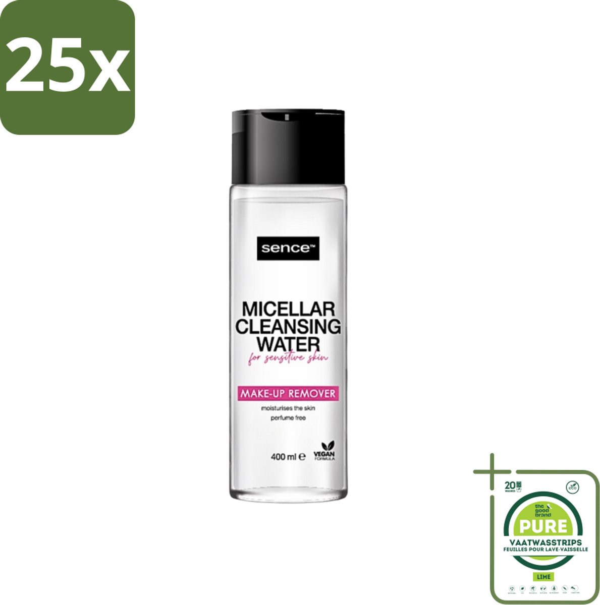 25 x Sence - Gevoelige Huid - Micellair Water - Make-up Remover - 400 ml - Grootverpakking - Gevoelige Huid - Make-up Remover - Micellair Water - Hypoallergen - Parfumvrij