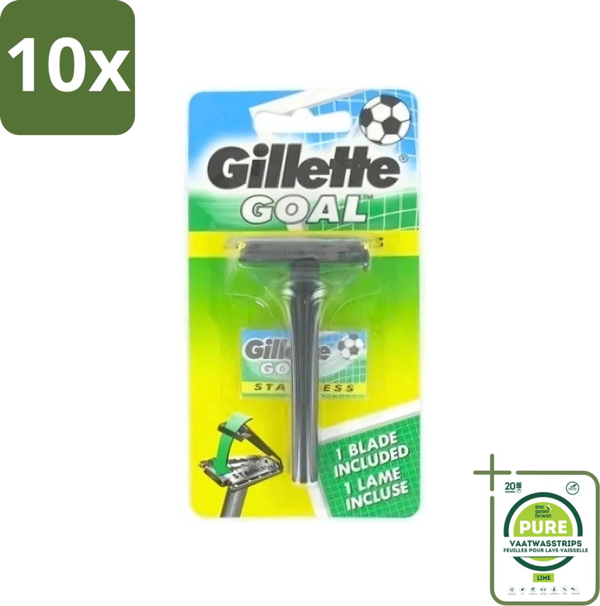 10 x Gillette - Goal - Scheerset - Stainless Steel - Duurzaam en scherp - 1 Scheermesje - Grootverpakking - Scheermes - Mesjes - Gillette Goal - Scherpe Mesjes - Duurzaam Scheermes