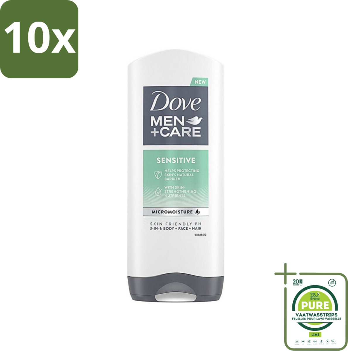 10 x Dove - Shower Gel - 3-in-1 - Men Care Sensitive - Verfrissend en zacht - 400 ml - Grootverpakking - Dove Men Care - Douchegel - Gevoelige Huid - 3-in-1 - Lichaam Verzorging