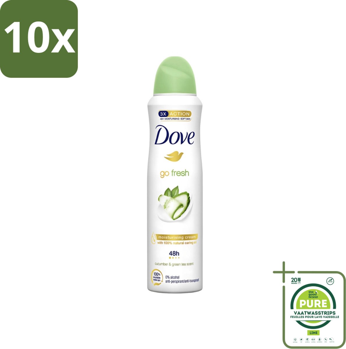 10 x Dove - Deodorant - Go Fresh Cucumber & Green Tea - Frisse en kalmerende geur - 250 ml - Grootverpakking - Cucumber & Green Tea Deodorant - Deodorant Spray - Fris Geur - Zweetbescherming - Geur Van Komkommer