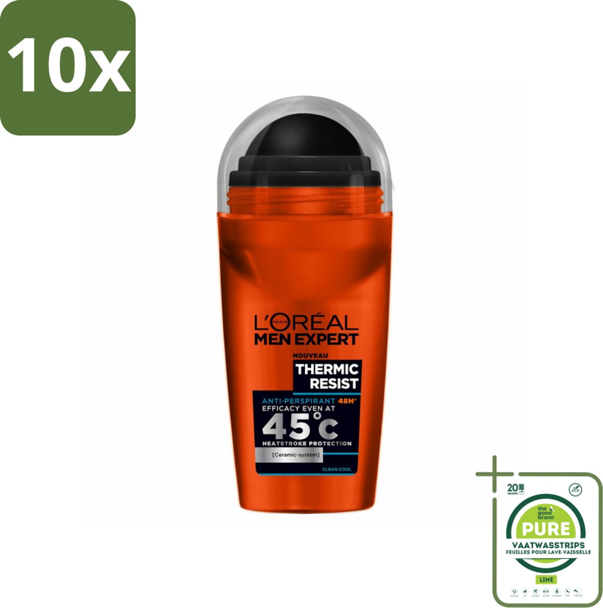 10 x L'Oréal Men Expert Deodorant Roller Thermic Resist 50 ml - Grootverpakking - Deodorant Voor Mannen - Thermische Bescherming - Anti-transpirant - Zweetbestrijding - Droge Oksels