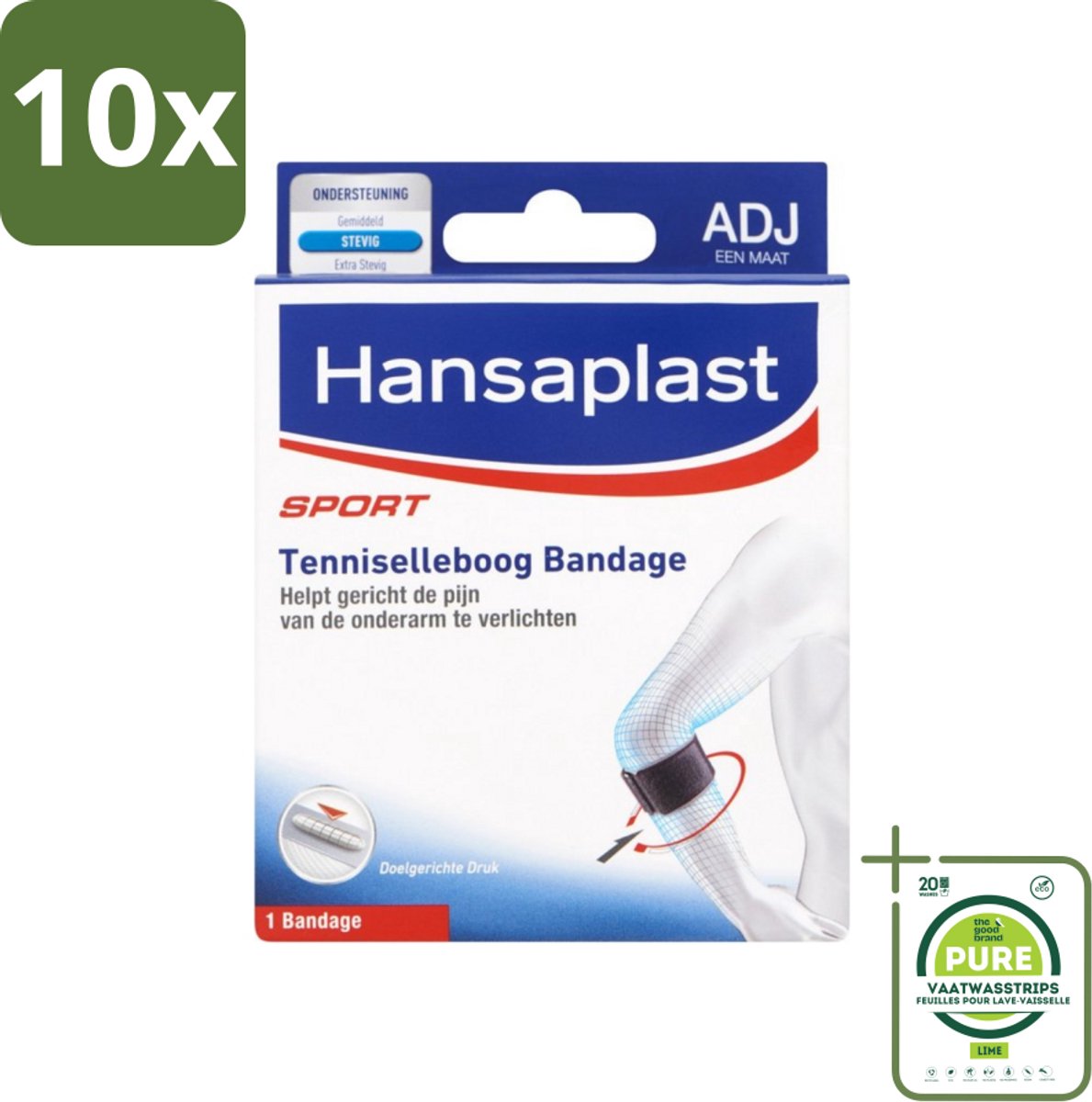 10 x Hansaplast - Sport Tenniselleboog Bandage - Tennisarm Brace - Elleboogbraces - Verstelbaar - Zwart - Grootverpakking - Tenniselleboog - Epicondylitis Lateralis - Onderarmklachten - Sportbandage - Tennisarm Brace