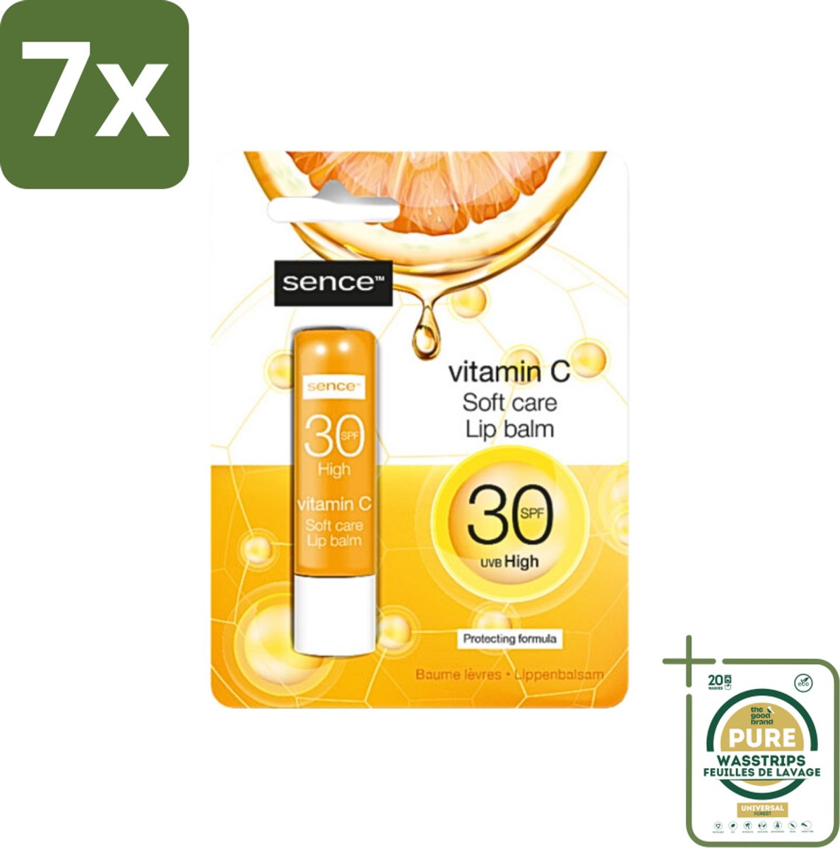 7 x Sence - Soft Care Vitamin C - Lippenbalsem - Hydraterend - 4,3 g - Grootverpakking - Vitamine C Lippenbalsem - Hydraterende Lippenbalsem - Verzorgde Lippen - Droge Lippen Herstel - Lippenbescherming