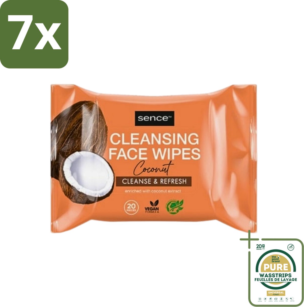 7 x Sence - Coconut - Gezichtsreinigingsdoekjes - Verzorgend - 20 Doekjes - Grootverpakking - Gezichtsreinigingsdoekjes - Kokos - Huidverzorging - Make-up Verwijderen - Hydrateren