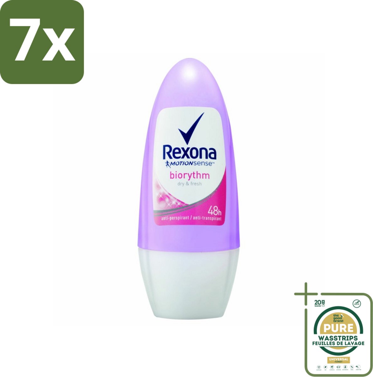 7 x Rexona - Biorythm - Deo Roll-on - Anti-transpirant - Anti-perspirant - 50 ml - Grootverpakking - Anti-transpirant - Anti-perspirant - Zweetbehandeling - Geurbehandeling - Biologisch Ritme
