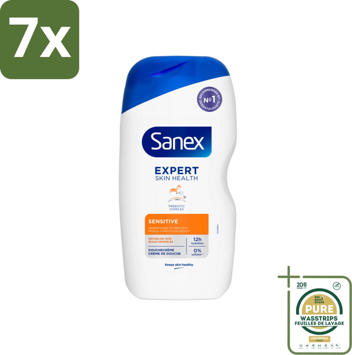 7 x Sanex Douchegel Expert Skin Health Sensitive 400 ml - Grootverpakking - Gevoelige Huid - Douchegel - Huidverzorging - Milde Reiniging - Whey Proteïne