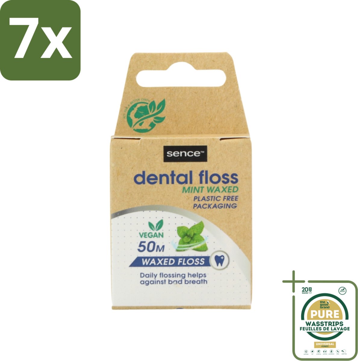 7 x Sence - Fresh Mint - Flosdraad - Verfrissend - 50 meter - Grootverpakking - Flosdraad - Mondhygiëne - Tanden Reinigen - Tandplak Verwijderen - Frisse Mond
