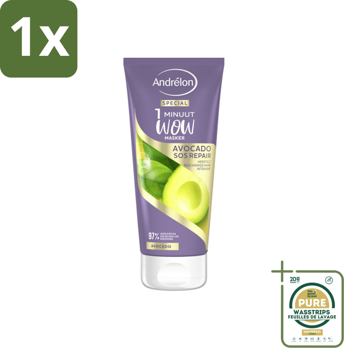 1 x Andrélon 1 Minuut Wow Masker Avocado SOS Repair 180 ml- 1 Minuut Herstel - Beschadigd Haar Herstel - Avocado Masker - Haarmasker - Haar Herstel