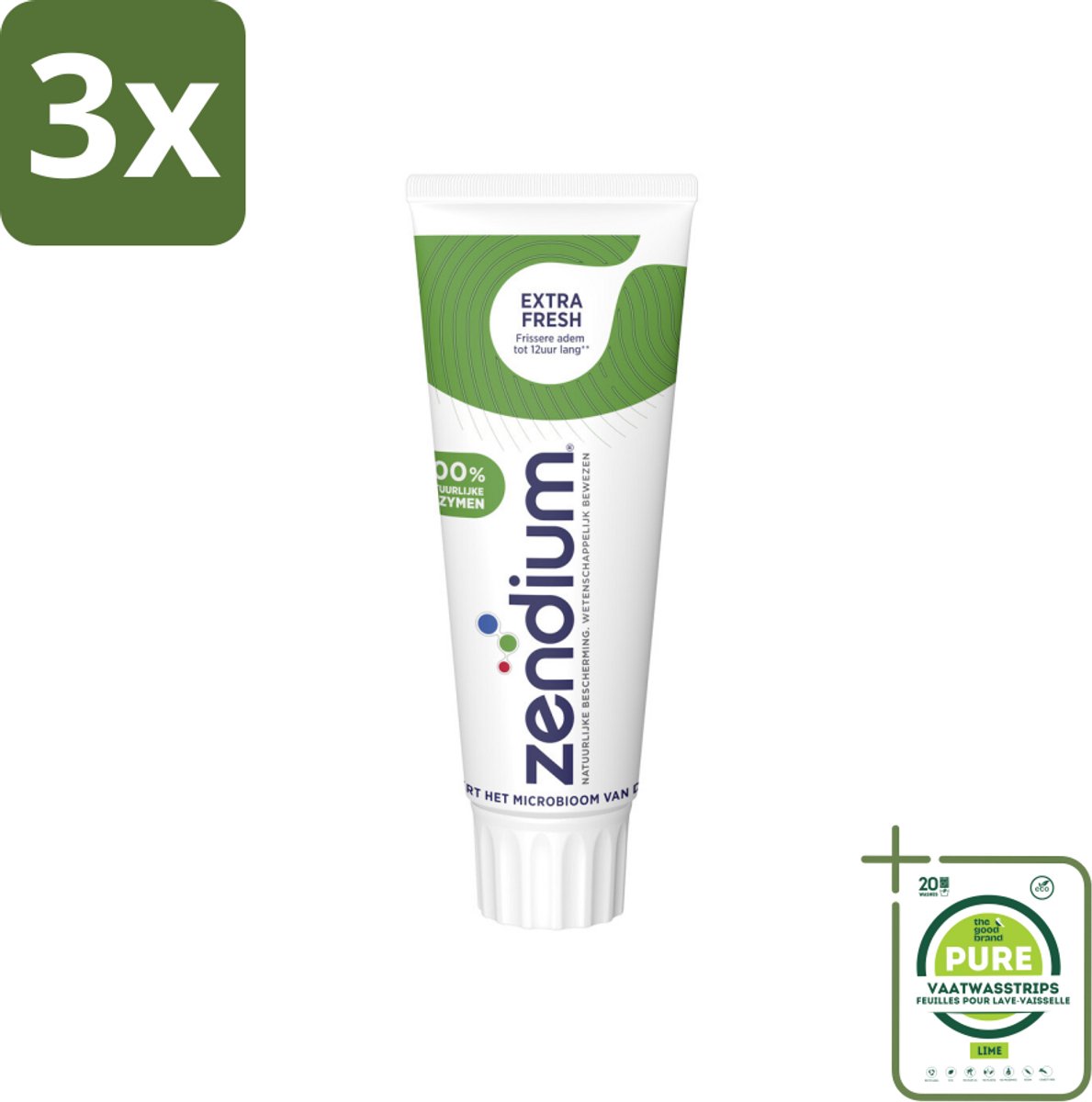 3 x Zendium Tandpasta Extra Fresh 75 ml - Grootverpakking - Tandpasta - Enzymen - Natuurlijke Tandpasta - Mondverzorging - Gaatjes Voorkomen