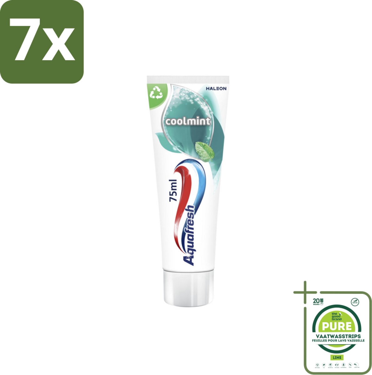7 x Aquafresh Tandpasta Coolmint 75 ml - Grootverpakking - Tandpasta - Frisse Adem - Mondgezondheid - Suikerzuur - Gaatjes
