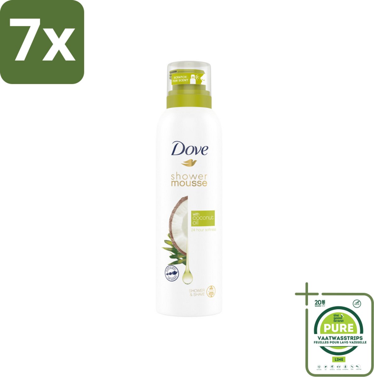 7 x Dove Shower Foam Coconut Oil 200 ml - Grootverpakking - Douche Mousse - Kokosolie Douche - Huid Verzorging - Scheer Mousse - Huid Hydraatatie