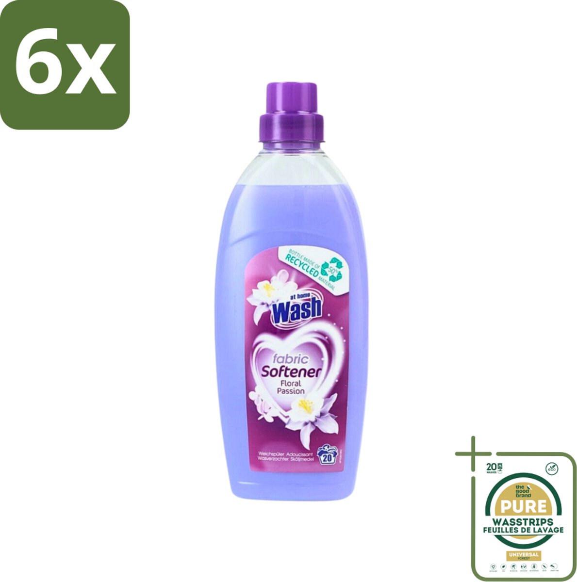 At Home - Wash - Wasverzachter - Floral Passion - 20 Wasbeurten - Voordeelverpakking - 6 stuks - Wasverzachter voor kleding - Wasverzachter voor alle stoffen