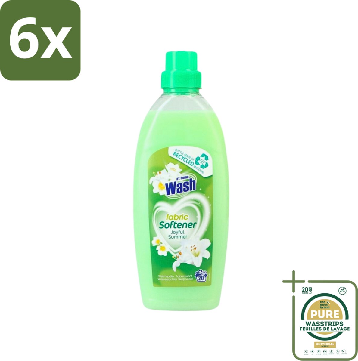 At Home - Wash - Wasverzachter - Joyful Summer - 20 Wasbeurten - Voordeelverpakking - 6 stuks - Wasverzachter voor alle stoffen - Wasverzachter fris