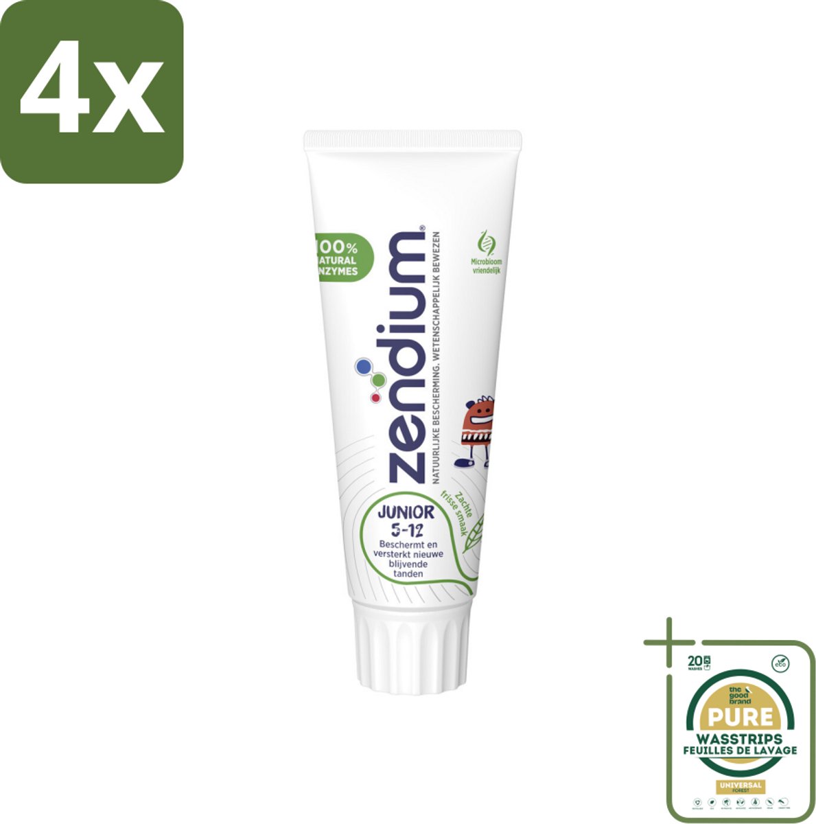 Zendium Tandpasta Junior 75 ml - Voordeelverpakking - 4 stuks - Volwassen tanden beschermen - Natuurlijke enzymen