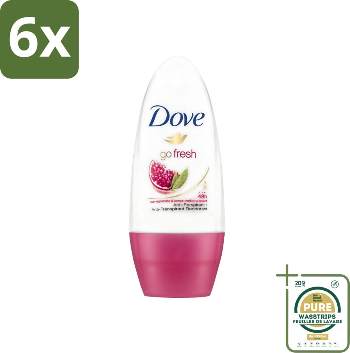 Dove - Deodorant - Roll-on Go Fresh Granaatappel - Frisse geur - 50 ml - Voordeelverpakking - 6 stuks - Roll-on deodorant - Anti-transpirant