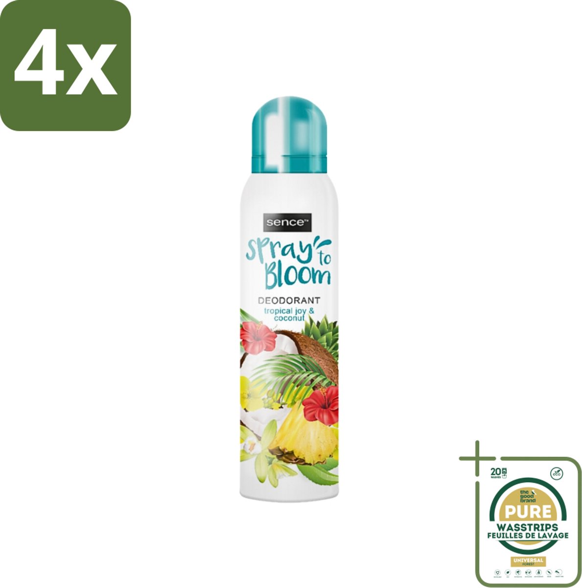 Sence - Tropical Joy & Coconut - Deodorant - Exotisch - 150 ml - Voordeelverpakking - 4 stuks - Exotische geur - Deodorant
