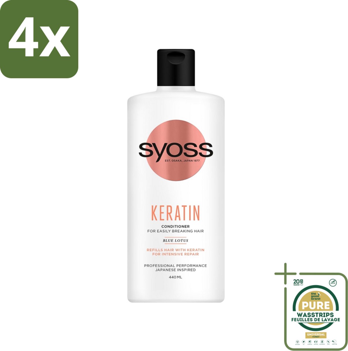 Syoss Keratin Conditioner - Crèmespoeling - Keratine - 440 ml - Voordeelverpakking - 4 stuks - Krachtig haar - Droog haar