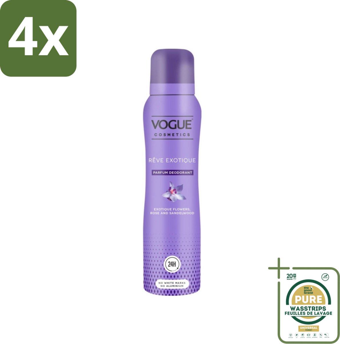 Vogue Reve Exotique Parfum Deodorant 150 ml - Voordeelverpakking - 4 stuks - Geurige deodorant - Luxe deodorant
