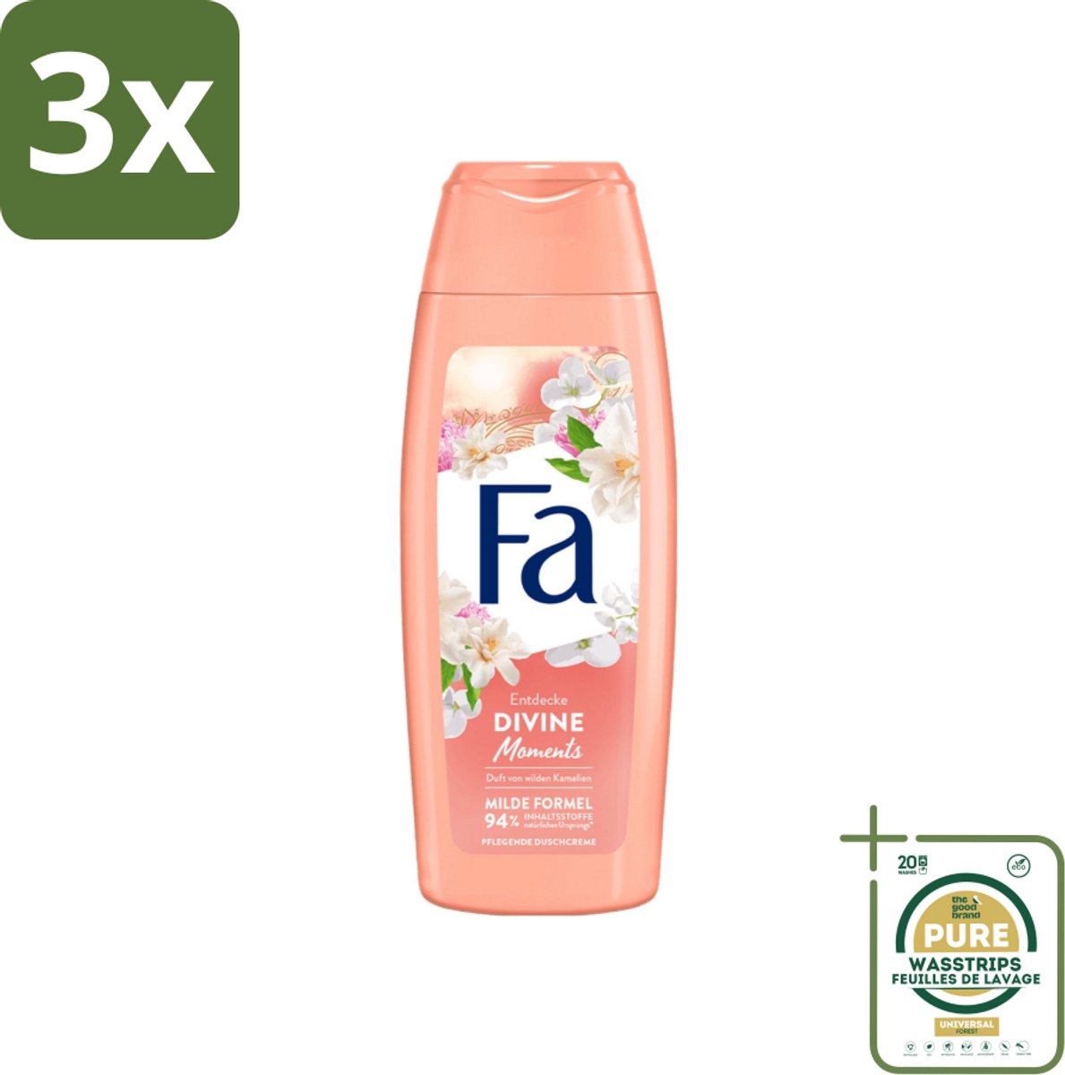 3 x Fa - Douchecrème - Divine Moments - Verzorgen & Voeden - Verfrissend - 250 ml - Grootverpakking - Douchecrème - Douchecreme - Douchecreme Divine Moments - Douchecreme Voor Huid - Douchecreme Verzorgen