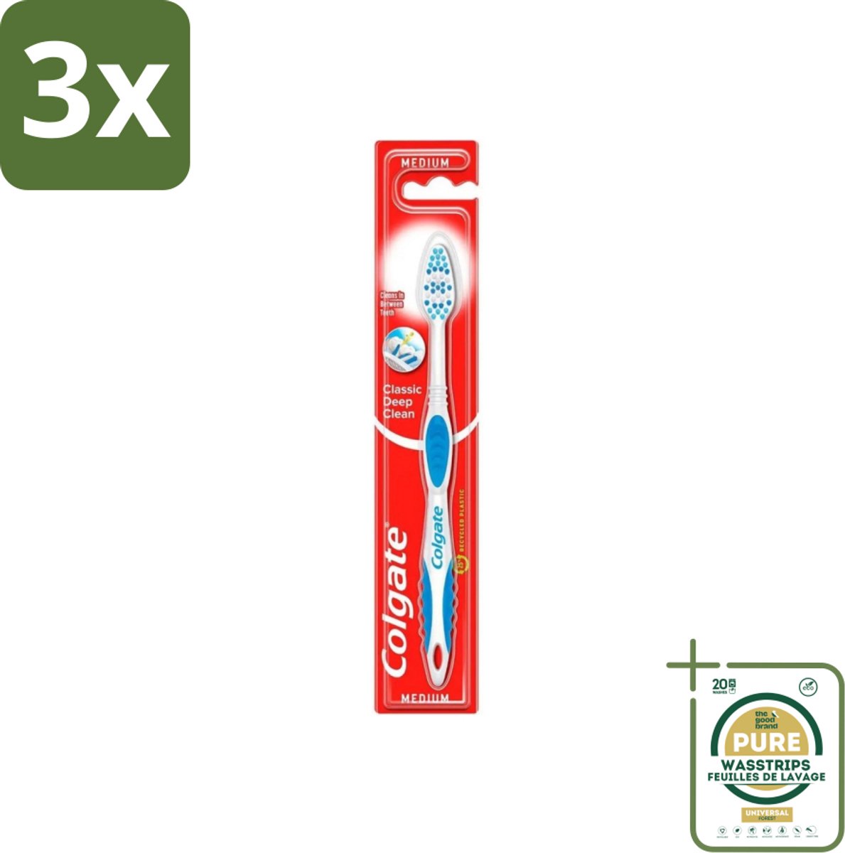 3 x Colgate - Tandenborstel - Classic Deep Clean Medium - 1 Tandenborstel - Grootverpakking - Tandenborstel - Mondgezondheid - Tandenborstel Reiniging - Tandplak Verwijderen - Etensresten Verwijderen
